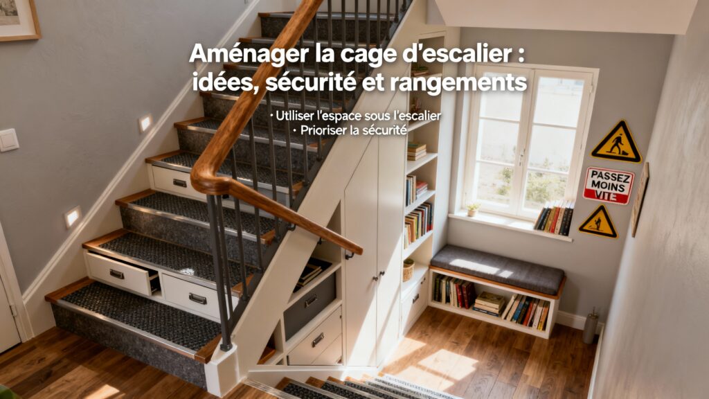 Aménager la cage d'escalier : idées, sécurité et rangements with text