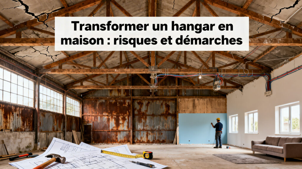 Transformer un hangar en maison : risques et démarches with text